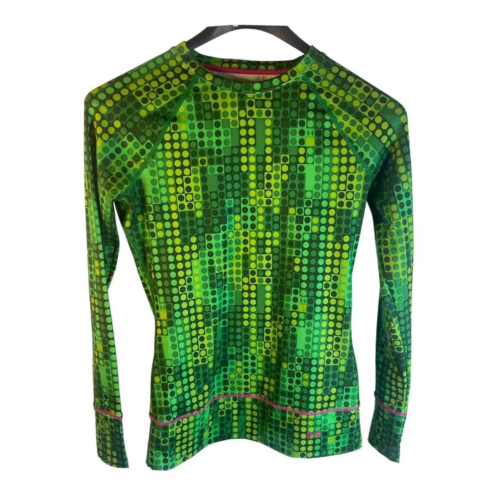 Small Kids UNDER ARMOUR COLD GEAR Active Shirt Green Geometric Print Pullover